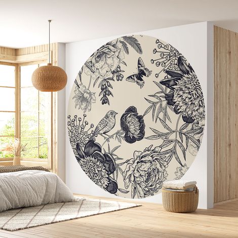 Papier peint rond / cercle - Motif floral - Diamètre 50 cm (1/4)