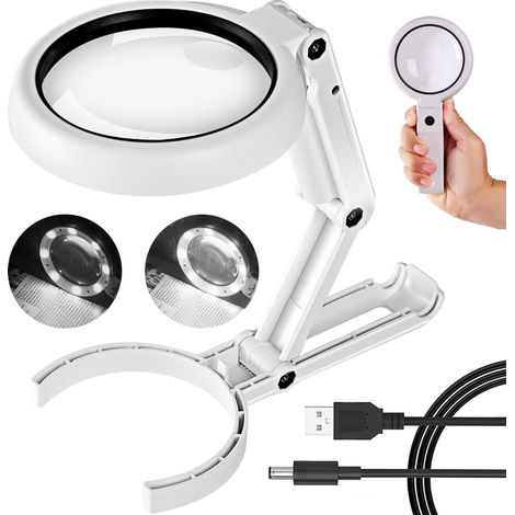 Tragbare Leselupe (5-11-fache Vergrößerung) mit 8 LEDs und klappbarem Ständer zum Lesen, Prüfen, Schweißen, Basteln und Reparieren (1/5)
