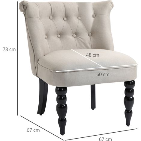 Fauteuil Relax Vintage, Chaise Lounge Tissu Lin, Structure Bois, 67x67x78 cm, Beige Noir, Parfait pour Salon & Salle à Manger (1/5)