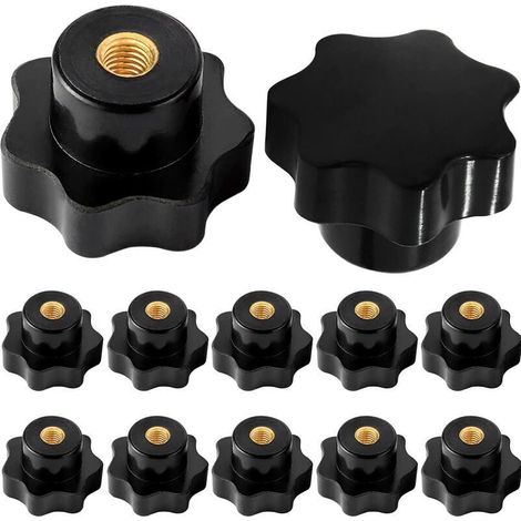 Lot de 10 boutons étoilés M6 – Vis à filetage femelle en plastique noir – Diamètre 32mm pour machines-outils – Utilisation mécanique