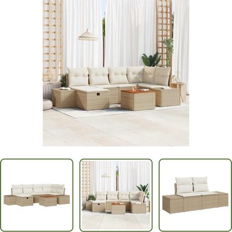 Gartentisch -  Gartensofa-set mit Kissen mit Speicher 7 pcs Beige Poly Rattan (1/5)