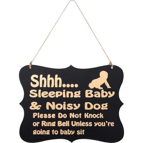 Panneau de porte WINOMO Chut Bébé qui dort - Ne pas déranger - Panneau décoratif en bois à suspendre dans la chambre de bébé - Ne pas frapper ni sonner - Panneau pour bébé qui dort (noir) (1/2)
