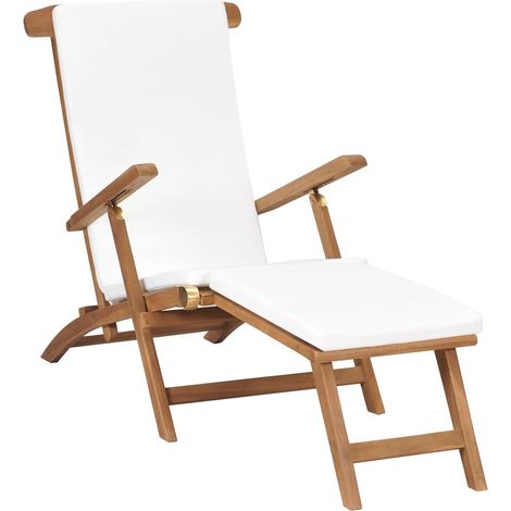 Tumbona con cojín blanco crema madera maciza de teca vidaXL (1/2)
