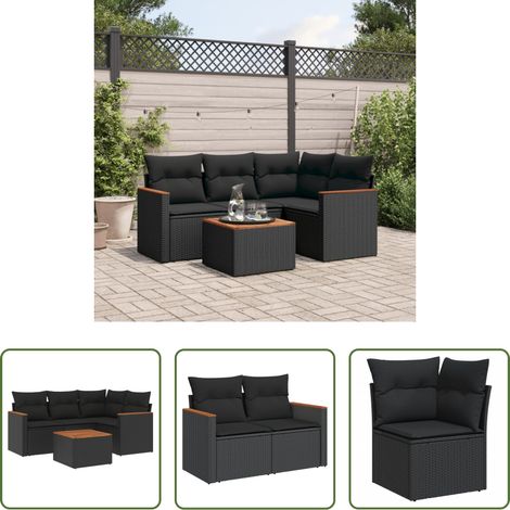 vidaXL Rattanmöbel - 5-tlg. Garten-Sofagarnitur mit Kissen Schwarz Poly Rattan (1/5)