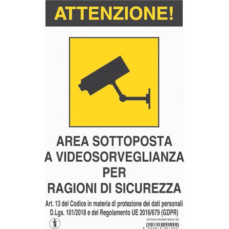 Cartello Segnaletico Adesivo Area Videosorvegliata Cm 18 x 12 10 Pezzi