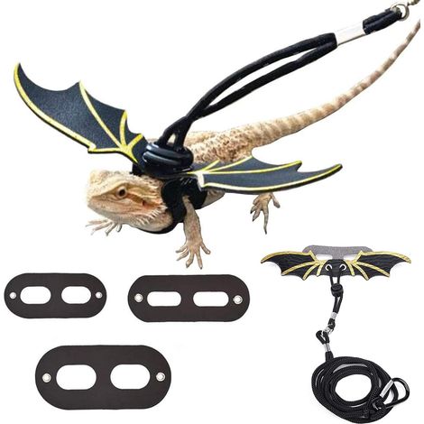 Harnais Pour Lézard - Longe Réglable En Cuir Avec Ailes Décoratives - Pour Barbus Et Petits Animaux - Lot De 3 Tailles S M L (1/5)