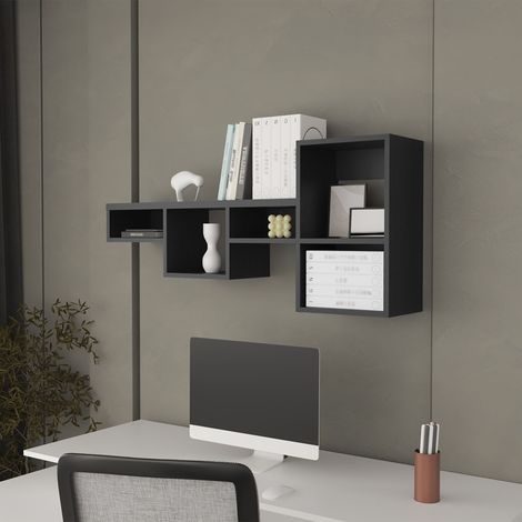 TUHOME Unidad de Estantería de Pared Globe con 5 Estantes, Negro 55,9 cm (Alto) x 120 cm (Ancho) x 45 cm (Profundidad). (1/5)