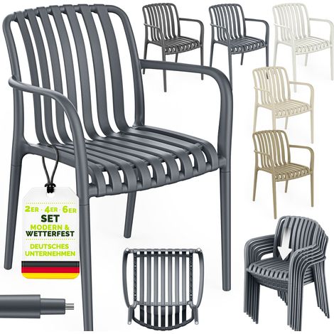 tillvex® Gartenstühle 6er Set Stapelbar Wetterfest Outdoor Stühle bis 120kg belastbar Gartenstühle Outdoor Terrassenstuhl Gartenmöbel Balkon Garten Terrasse (1/5)