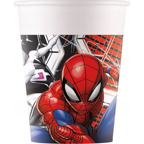 Bicchieri di carta per compleanno a tema Spider-Man Marvel, 200 ml, confezione da 8 pezzi. (1/2)