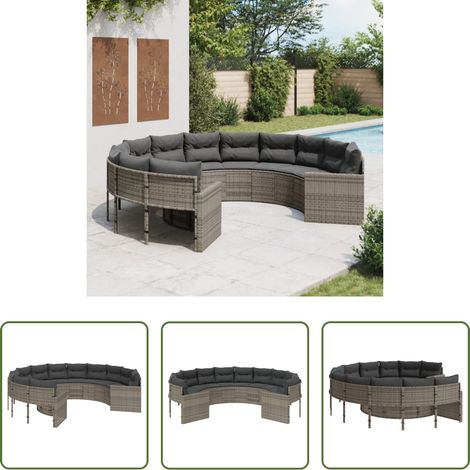 Rundes Gartensofa -  Gartensofa mit Kissen Rund Grau Poly Rattan (1/5)