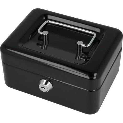 Cassetta portavalori chiudibile a chiave (compatta, 15 cm) Nero Cassetta portavalori chiudibile a chiave in lamiera d'acciaio con 2 chiavi  Vassoio porta monete estraibile con 6 scomparti NERO