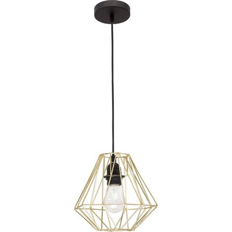 Merano Arrow Plafonnier Suspension Filaire 23cm Acier, Laiton Doré, Câble Noir, LED E27, 40W,