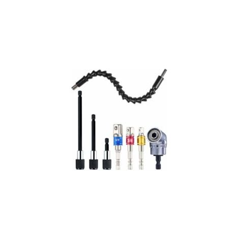 rallonge de foret flexible + 1 adaptateur de foret à angle droit + 3 embouts de tournevis à percussion + 3 porte-embouts de tournevis - Crezuo