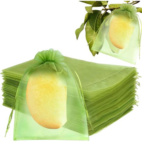 Sachet Protection Raisin 17 x 23 cm, 50 Pièces Sac de Protection Fruits, Vert Sac Organza avec Cordon Sacs Filets Protection, pour Protéger Contre Guê