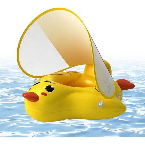 Chaise de natation pour bébé canard jaune avec auvent et pompe – Sangle de natation anti-basculement très sûre pour bébés de 12 à 36 mois (8-15 kg) (1/5)