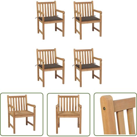 The Living Store Chaises de jardin lot de 4 et coussins taupe bois teck solide - Chaise De Jardin - Mobilier De Jardin - Set De Chaises - Terrasse - Jardin (1/5)