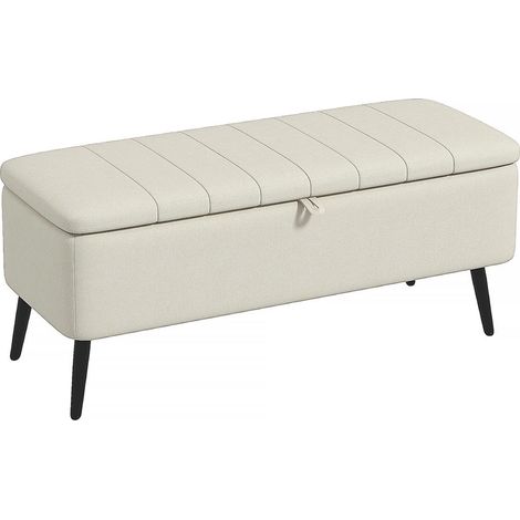 Aspect lin et pieds en acier : banquette coffre avec rangement sous assise pour salon et chambre, blanc crème 102x40x44 cm (1/5)