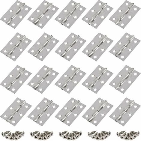 20pcs Charnières en Acier Inoxydable,Charnière de Porte,Trous de Charnière Plats Pliants,Charnière de Tiroir d'Armoire,Connecteurs de Charnière de Fenêtre,Charnière d'Armoire Bote Argent,avec 20 Vis G (1/4)