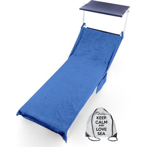 TELO MARE LETTINO in spugna di puro cotone BEDDY BEACH © con tasche MISURA CM. 75 X 190 e zaino SPIAGGIA Blu