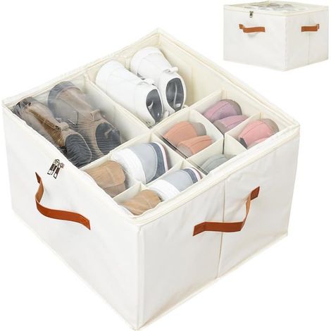 Organisateur Chaussures Tissu – 16 Paires, Poignées, Ajustable (1/4)