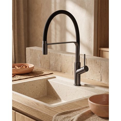Exagonshop Miscelatore cucina flessibile Imola grigio metallico