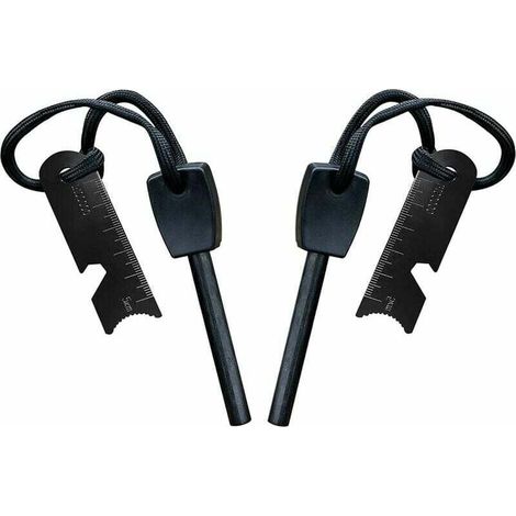Überlebens-Feuerstarter, Feuerstarter mit Schaber, wasserdicht, 10.000 Funken bei 3.000 Grad, 8 mm Stab, Magnesium-Feuerstahl - Feuerstarter, Halsband, Multifunktions-Schaber (2 Stück)