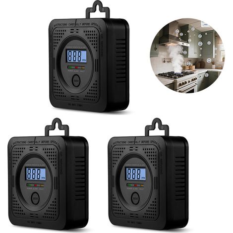 3 détecteurs de monoxyde de carbone sans fil, installation flexible, capteur, alarme sonore, protection de sécurité intérieure (piles non incluses) (1/5)