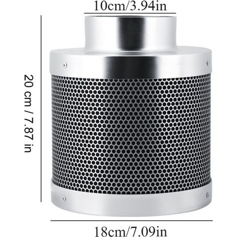 4-Zoll (200 mm) Edelstahl-Aktivkohle-Geruchsfilter für Abluftanlagen zur Beseitigung von Staub in der Luft für den hydroponischen Pflanzenanbau. (1/3)