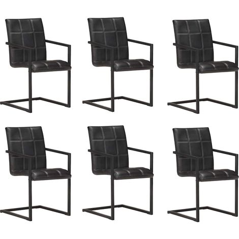 vidaXL Chaises à manger cantilever lot de 6 noir cuir véritable (1/5)