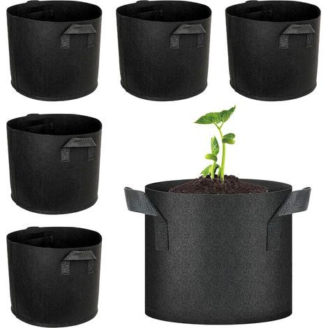 Lot de 6 sacs de plantation en tissu non tissé - 12 l - Avec poignées - Pour tomates, légumes, fleurs - Pour balcon, jardin, serre (1/5)