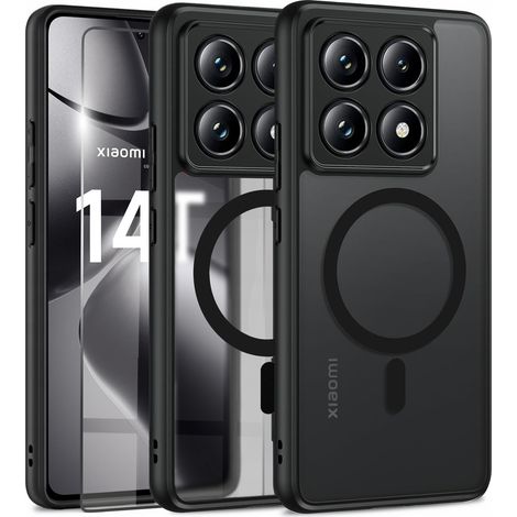 Funda para Xiaomi 14T Pro, compatible con MagSafe, funda mate Erbord, color negro + protector de pantalla de cristal. (1/5)