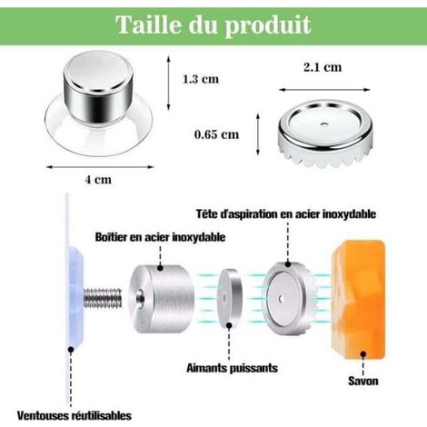 Porte-Savon Magnétique - Ventouse Sans Perçage - Acier Inoxydable - Pour Salle De Bain Cuisine Évier Baignoire - Lot De 3 (1/4)