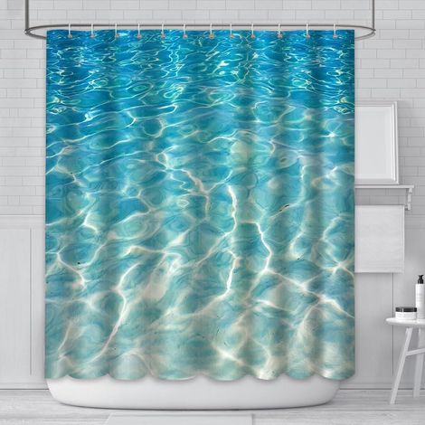 180x180cm Rideau De Douche d'eau pour Salle De Bains Vacances D'été dans Piscine Vague De Mer Accueil Baignoires Rideau Décoration Ensemble avec 12 Crochets (1/5)