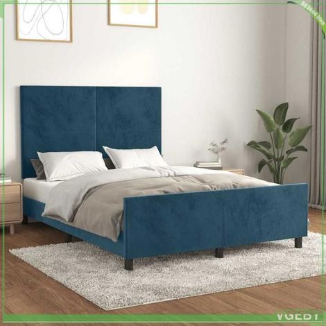 Cadre de lit (sans matelas) - 3125639 - Velours bleu foncé - 140x200 cm - Tête de lit réglable (1/5)