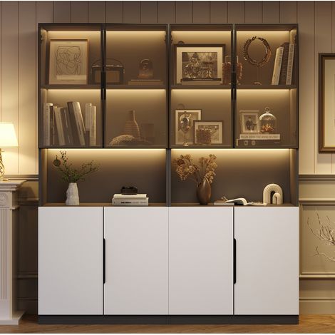 Mueble vitrina con LED y cristal 160x30x200 cm OKMYHOME (1/5)