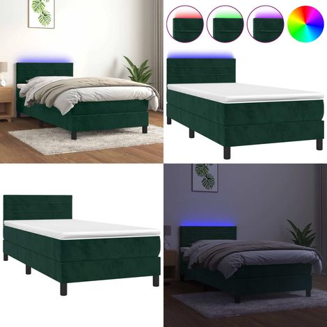 Sommier à lattes de lit et matelas et LED Vert foncé 90x190 cm - Lit Plateforme - Lit Velours - Lit Design - Lit Avec Led - Sommier Tapissier - Home & Living (1/5)