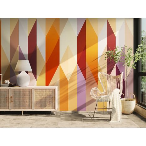 Papier peint Géométrique – Motifs verticaux chauds - 150 x 250 cm (1/2)