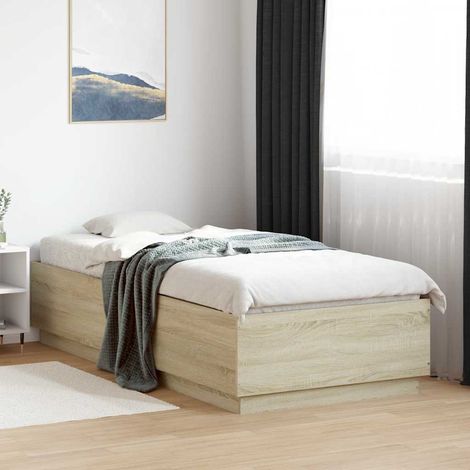 Cadre de lit chêne sonoma sans matelas avec lattes contreplaqué, design moderne 100x200 cm, en bois d'ingénierie, dimensions 203x102x40 cm (1/4)