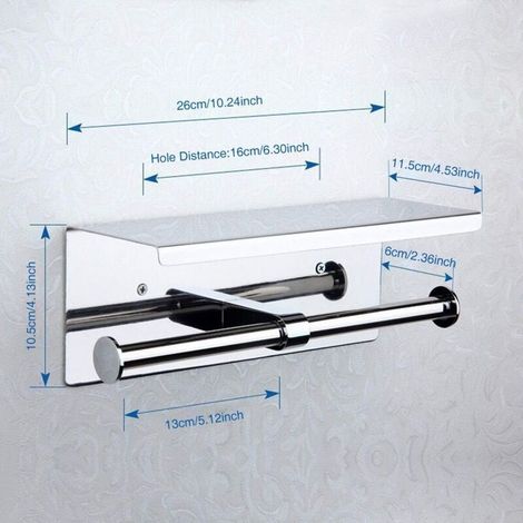 Porte-papier toilette double, mural avec deux rouleaux, support de rangement en acier inoxydable 304, porte-rouleau de papier toilette avec support pour téléphone, pour salle de bain (argent) (1/5)
