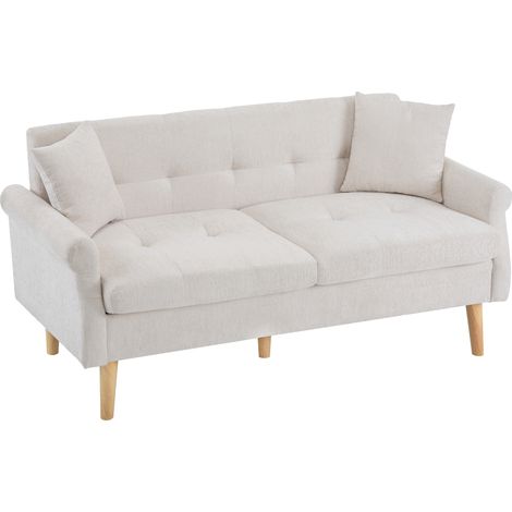 Gerade Sofa 2 Plätze aus Chenille mit Lange Füße aus Massivholz und Dicke Ergonomische Kissen, Beige (1/5)