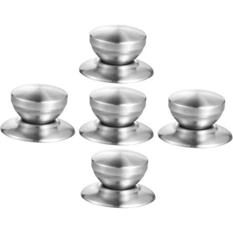5pcs Bouton de couvercle, Acier inoxydable, Bord lisse, Pour casserole wok, Cuisine quotidienne (1/5)