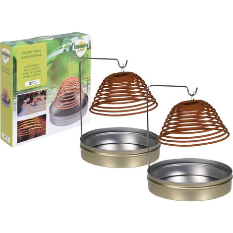 Citronella Räucherspirale mit Halterung - 2er Set mit insgesamt 6 Spiralen - Zitronen Räucherstäbchen gegen Mücken