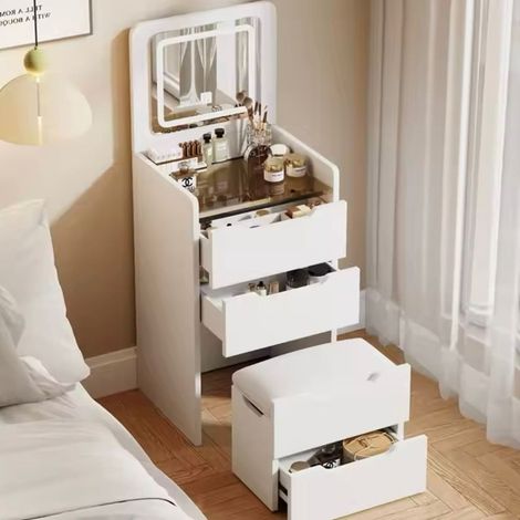 TrAdE Shop Traesio - Mobile Toeletta Postazione Trucco Con Specchio Luci Sgabello Nascosto Con Cassetti - (1/5)