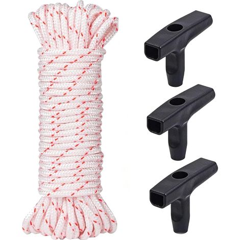 3 Pièces Poignées de Démarrage avec Corde de Lanceur à Rappel de 10 Mètres 3,0 mm, Pièces de Tondeuse à Gazon pour Tondeuses à Gazon, Tronçonneuses et Débroussailleuses, Facilité d’Installation (1/4)