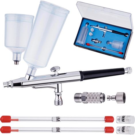 Modell Airbrush 3x Düse 0,2 0,3 0,5 mm Zwei Tanks Schnellanschluss