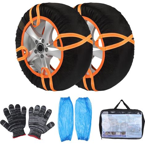 Lot de 2 chaussettes à neige pour pneus - Alternative aux chaînes à neige en polyester, chaussettes antidérapantes pour voitures, berlines, SUV, camions, Dispositif de traction silencieux et traction (1/5)