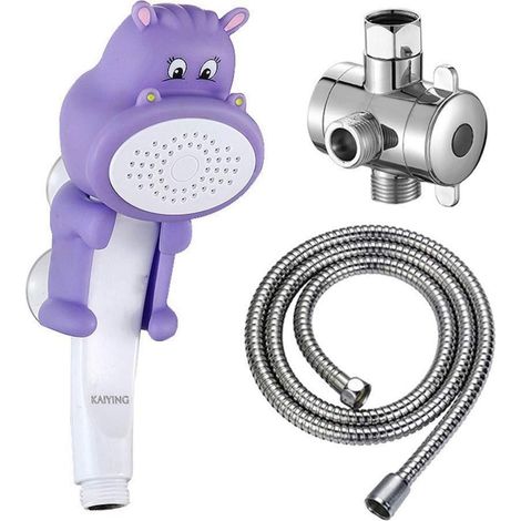 Pommeau de douche enfant hippopotame violet avec flexible et inverseur (1/5)