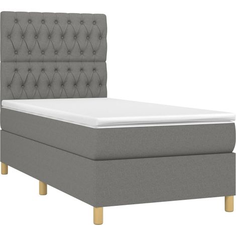 Struttura letto a LED con testiera a molle, materasso 90x200 cm, tessuto grigio scuro TDL0209378