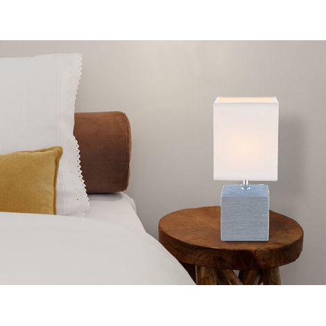 LED Tischleuchte eckig mit Keramikfuß und Stoffschirm, Grau, Höhe 29cm (1/4)