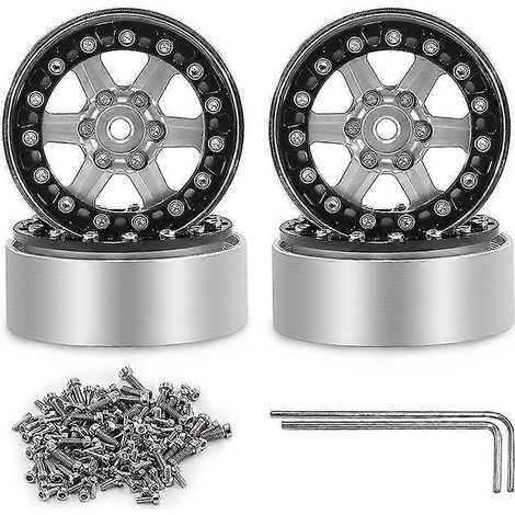 Moyeu de roue de 1,3 pouce pour véhicule tout-terrain, moyeu de roue en métal D379 pour 1/18TRX4M SCX24 FMS Ascent-18 argent( ) (1/2)